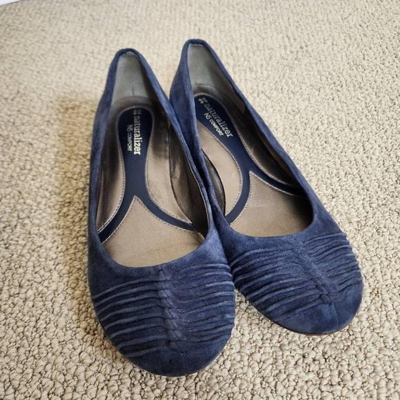 Naturalizer Shoes Mitzy Slip On Flats Blue Suede Round Toe Work Wear Size 7 Wide - Picture 7 of 12